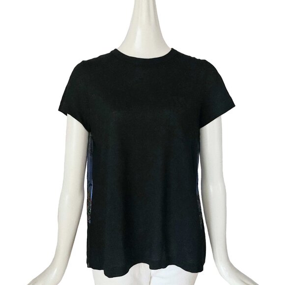 SACAI BLACK SHEER FLORAL PLEATED BACK TEE (3) - Picture 2 of 9